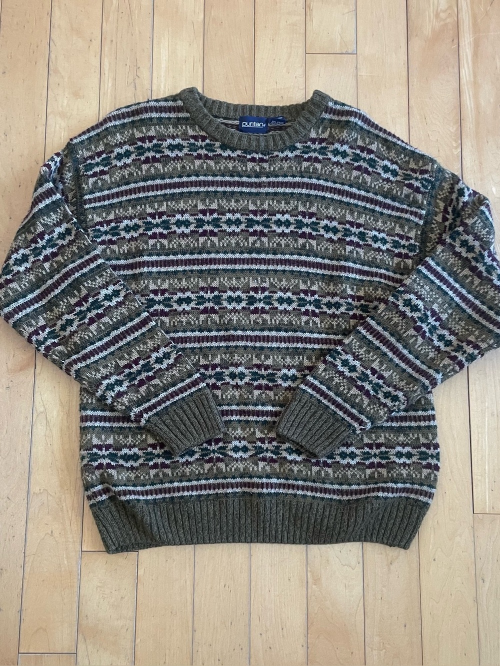 Olive Patterned Crewneck Sweater - Men